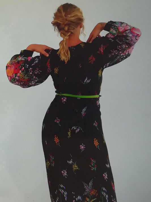 70s Vintage Black Maxi Floral Dress