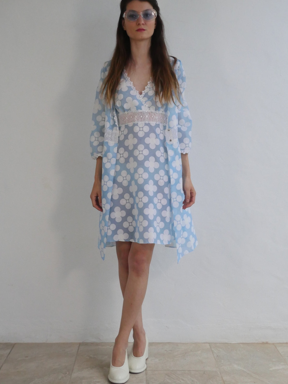 Vintage Baby Blue and White Lace Dress with Summer Coat