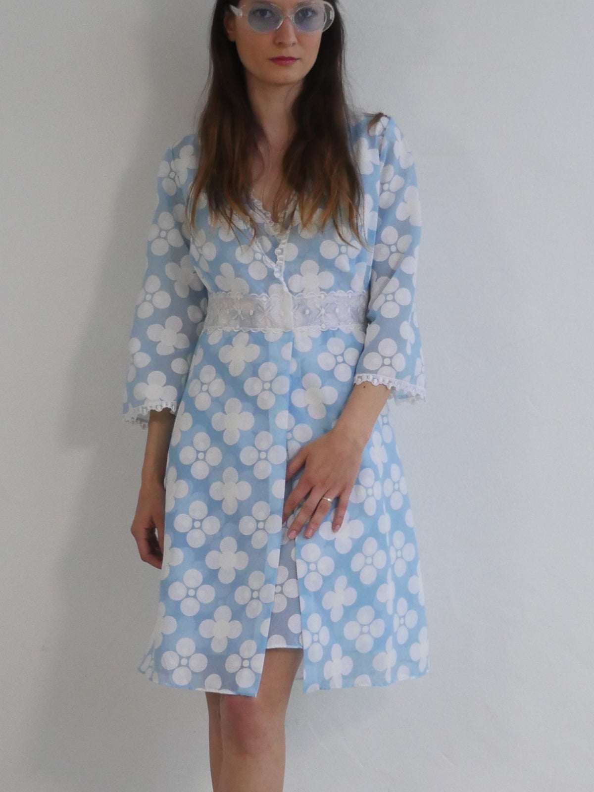 Vintage Baby Blue and White Lace Dress with Summer Coat
