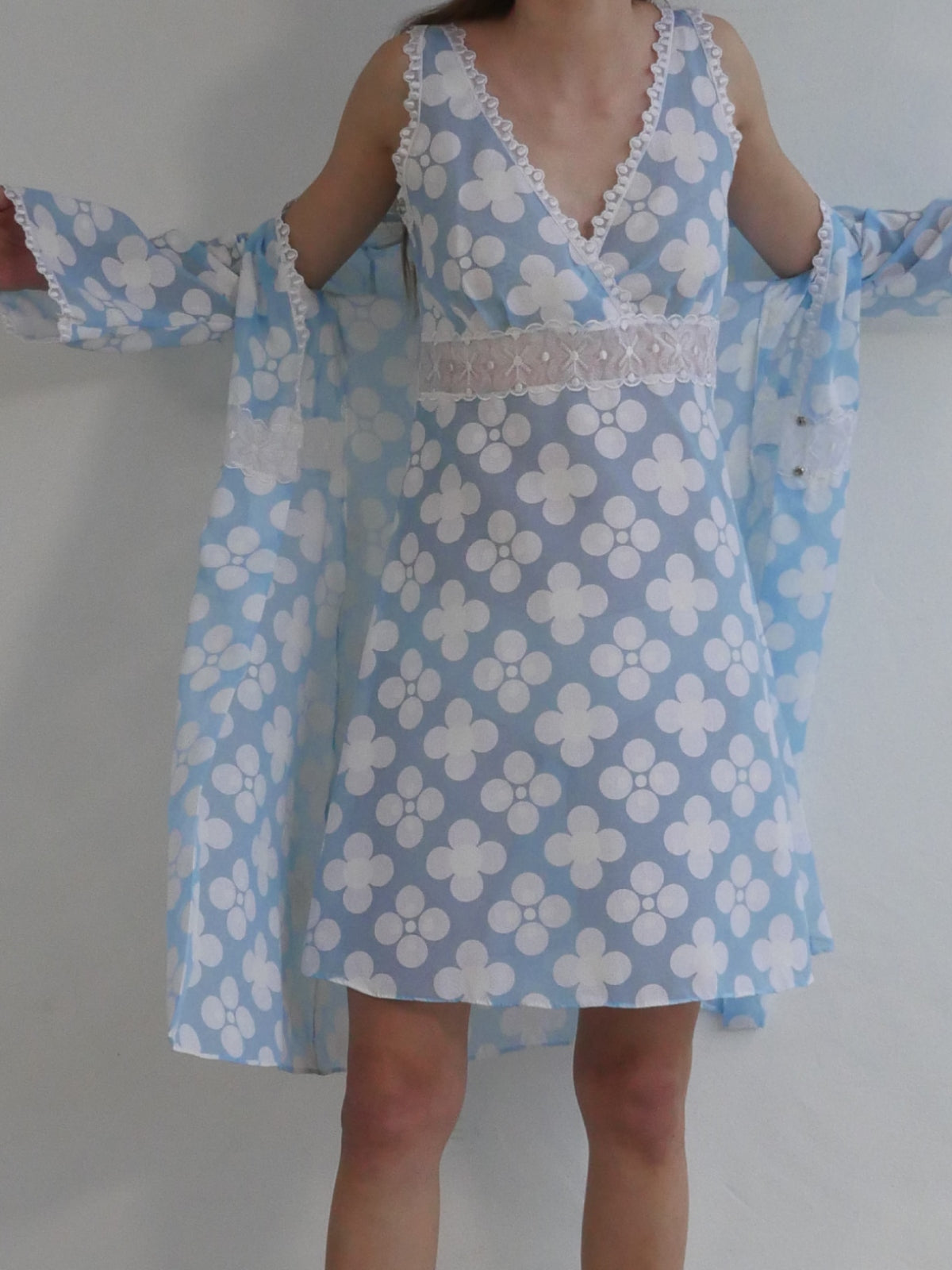 Vintage Baby Blue and White Lace Dress with Summer Coat
