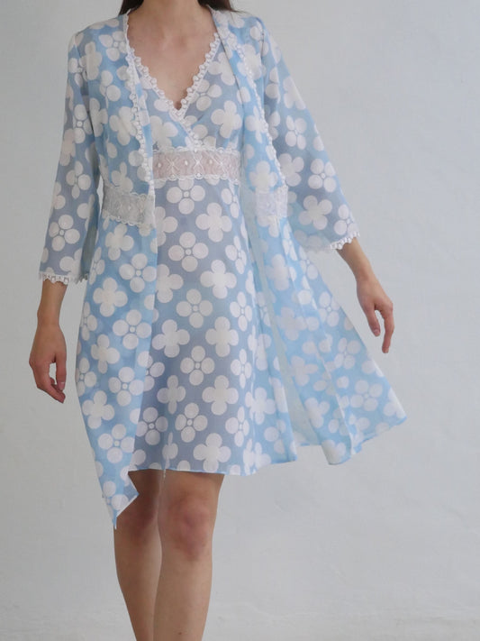 Vintage Baby Blue and White Lace Dress with Summer Coat