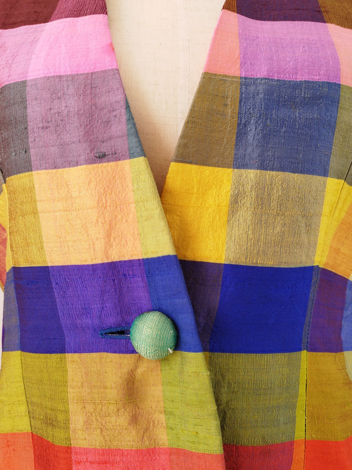 Vintage Silk Multicolor Checkered Jacket