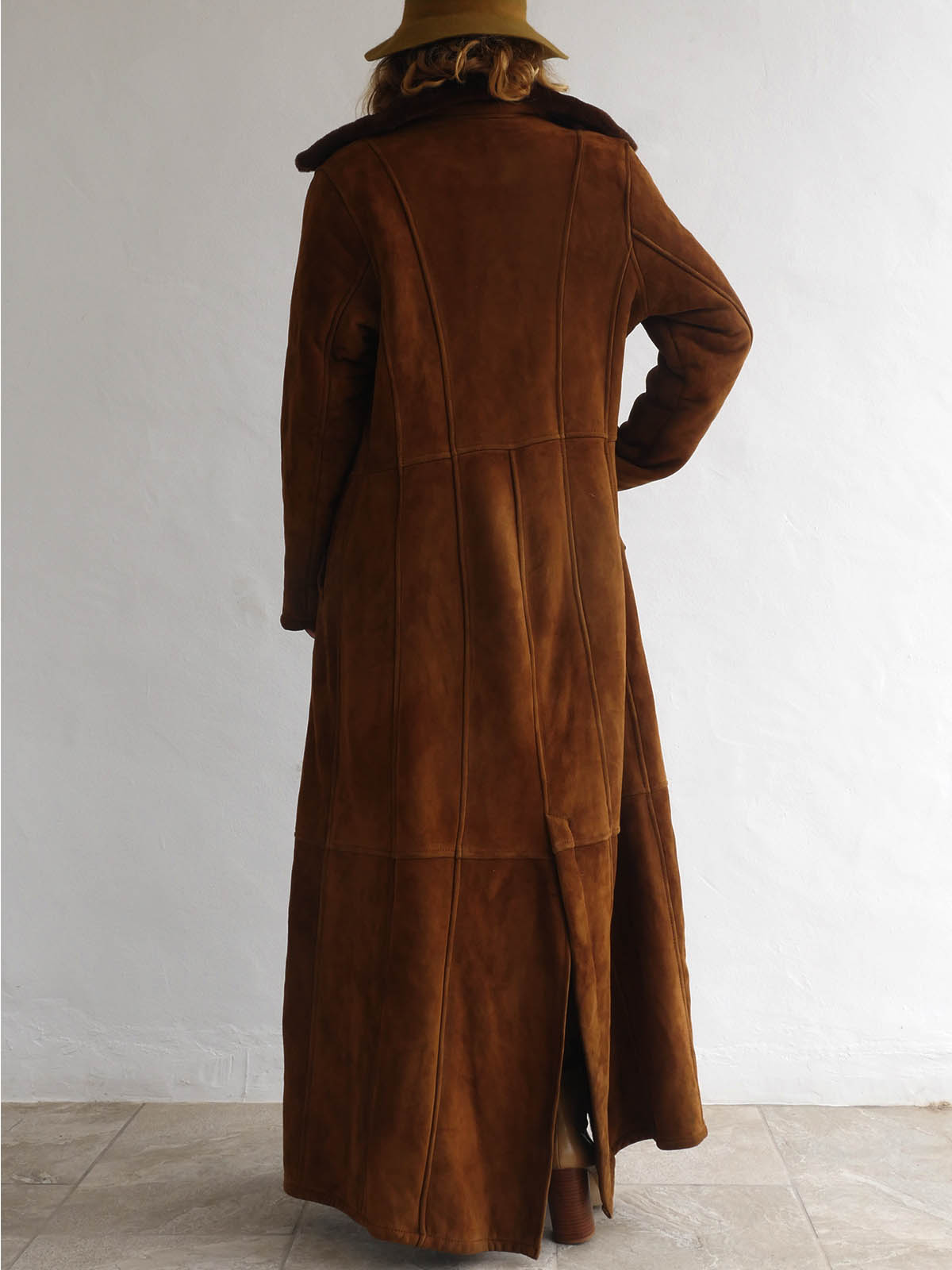 Vintage Long Brown Suede and Faux Fur Coat