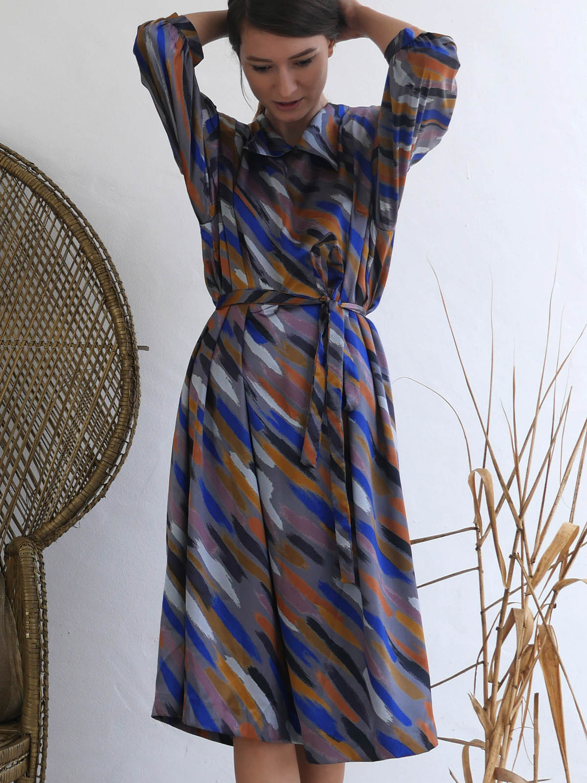 Midi Dress with Abstract Print in Earthy Colors