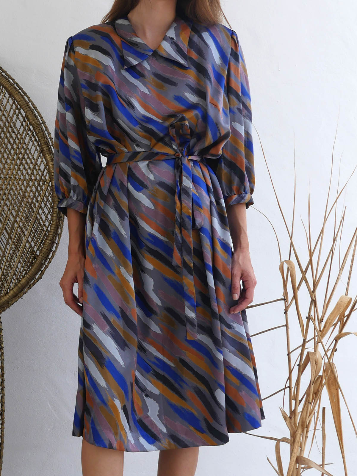 Midi Dress with Abstract Print in Earthy Colors