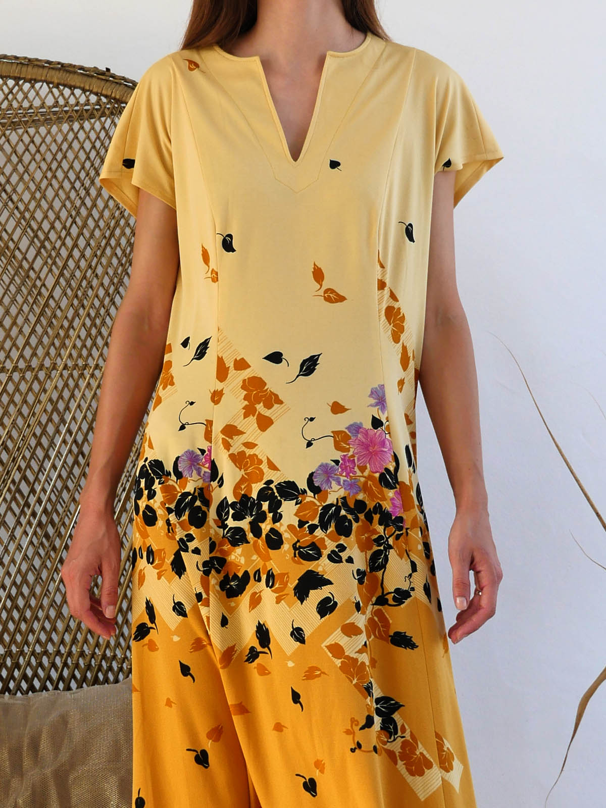 Two Tone Yellow Sleeveless Summer Dress with Midi Skirt
