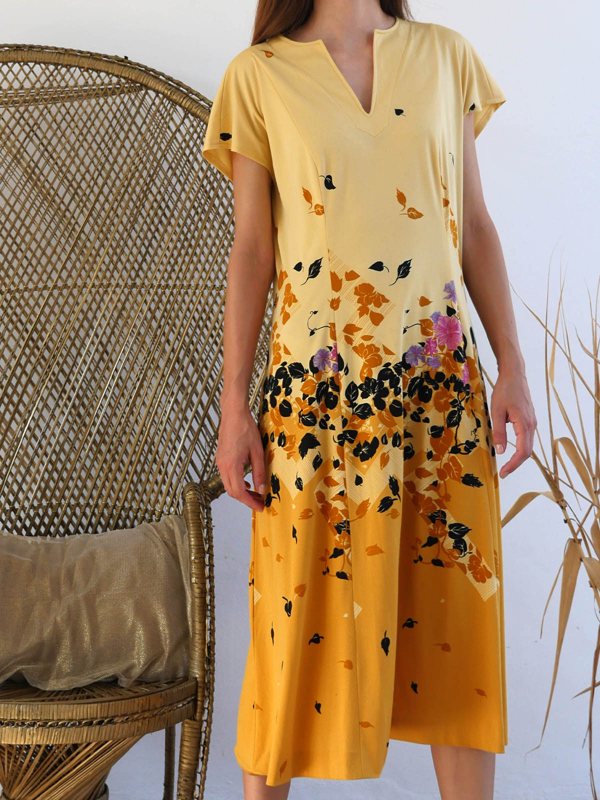 Two Tone Yellow Sleeveless Summer Dress with Midi Skirt