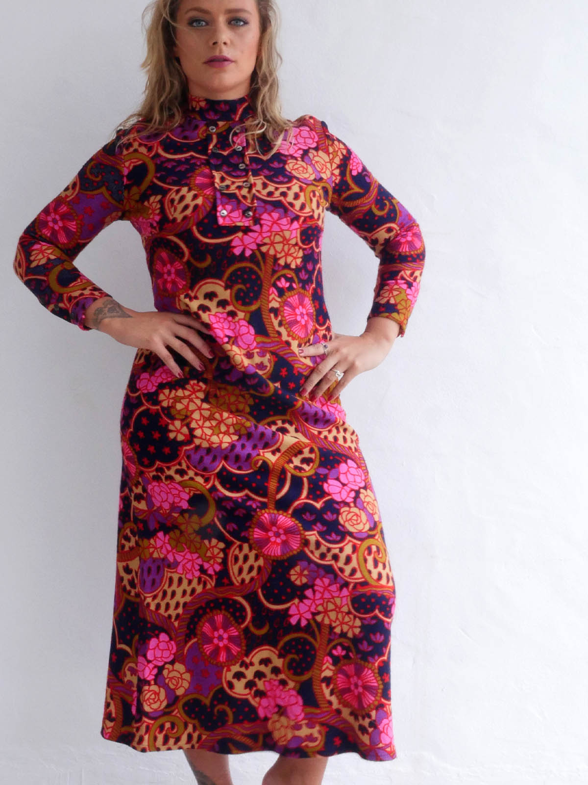 60s Vintage Flower Print Maxi Dress with Long Sleeves 60s Vintage Flower Print Maxi Dress with Long Sleeves