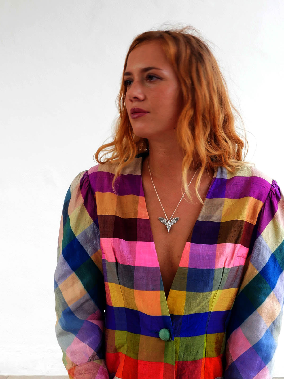 Vintage Silk Multicolor Checkered Jacket