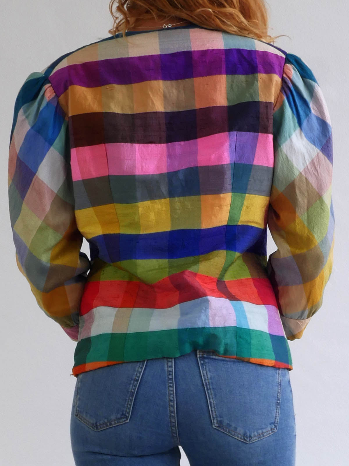Vintage Silk Multicolor Checkered Jacket