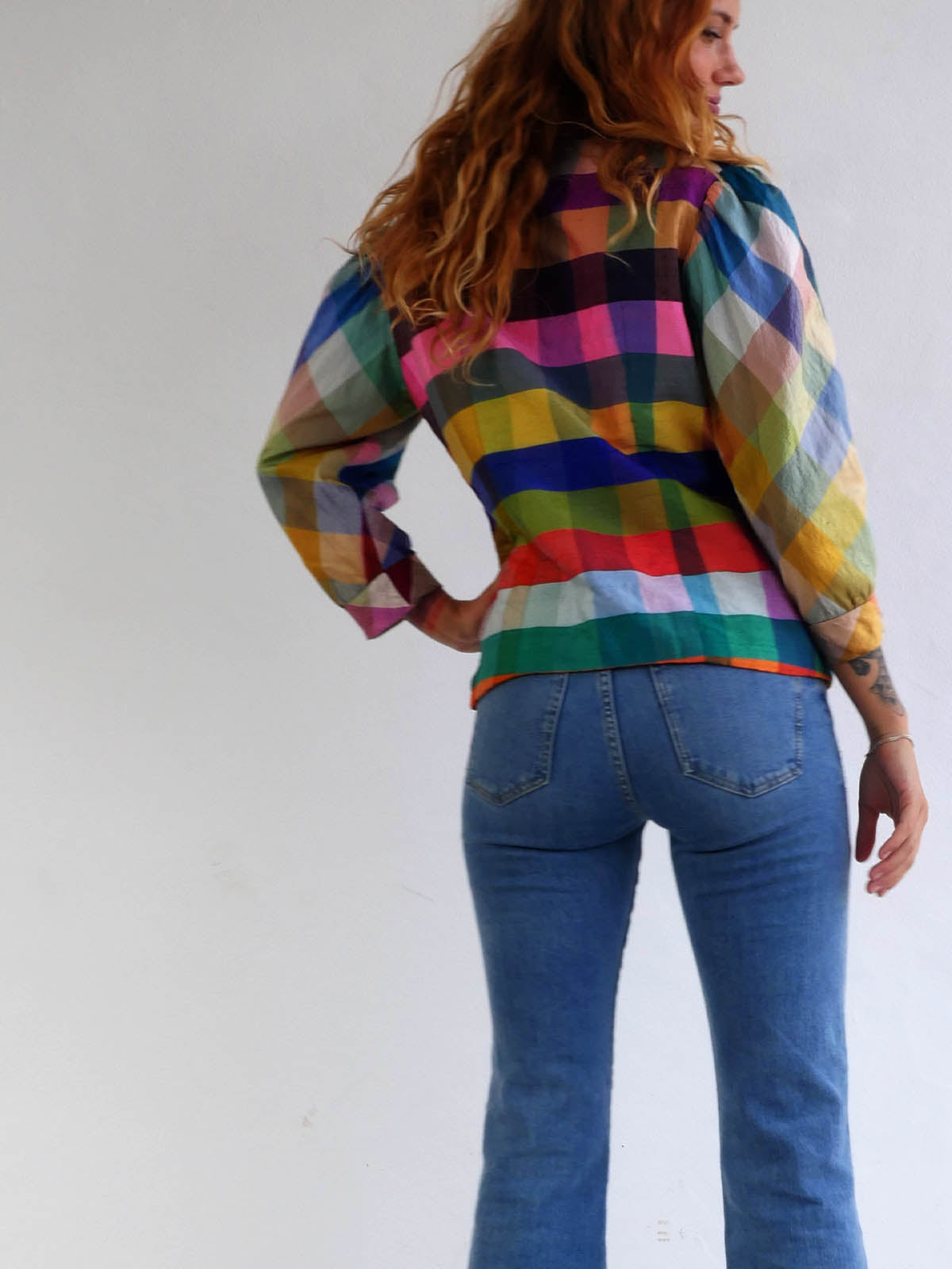 Vintage Silk Multicolor Checkered Jacket
