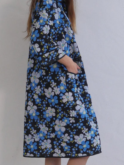 Vintage Quilted Home Robe Coat with Cool Floral Print