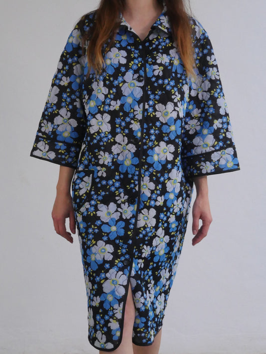 Vintage Quilted Home Robe Coat with Cool Floral Print