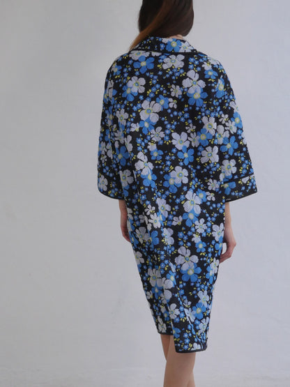 Vintage Quilted Home Robe Coat with Cool Floral Print