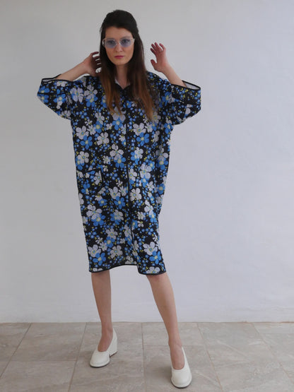 Vintage Quilted Home Robe Coat with Cool Floral Print