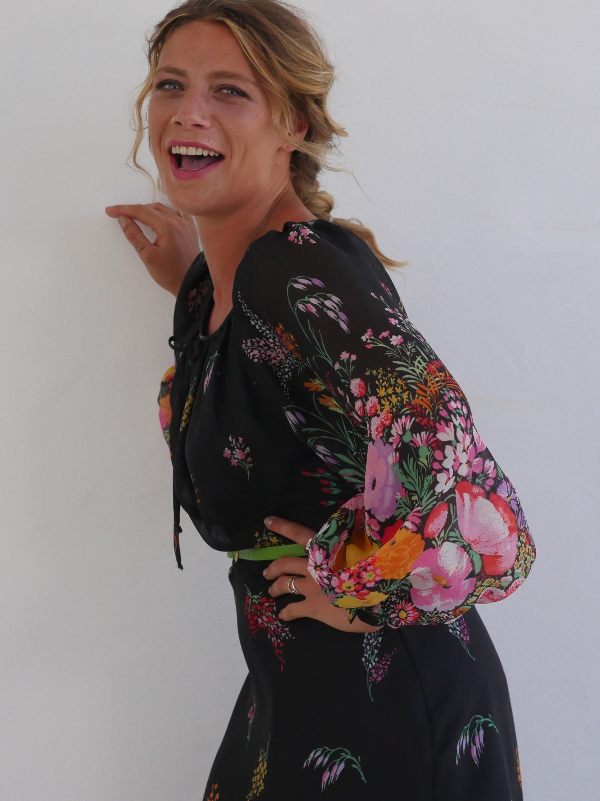 70s Vintage Black Maxi Floral Dress