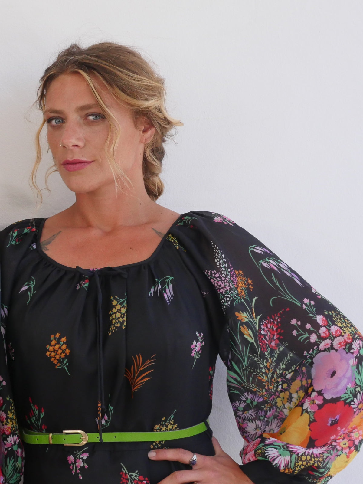 70s Vintage Black Maxi Floral Dress
