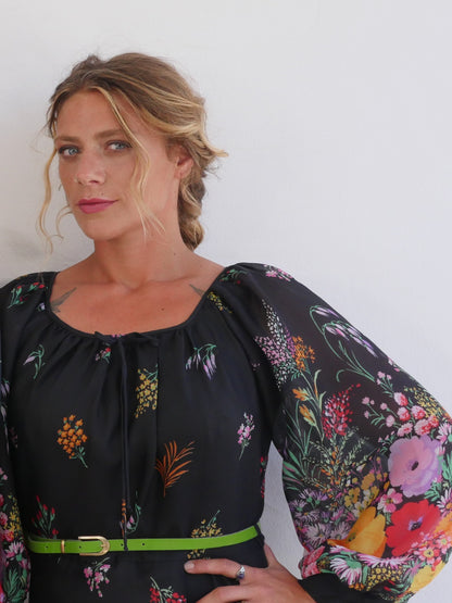 70s Vintage Black Maxi Floral Dress