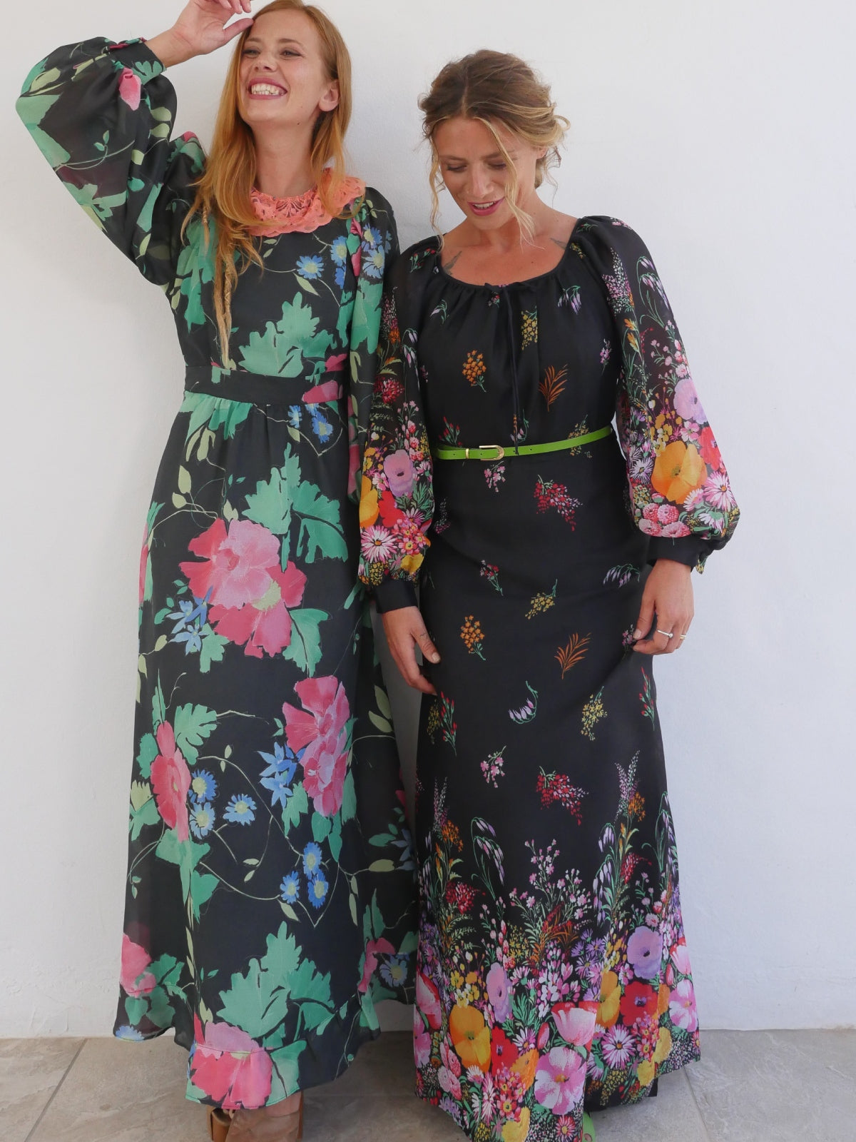 70s Vintage Black Maxi Floral Dress
