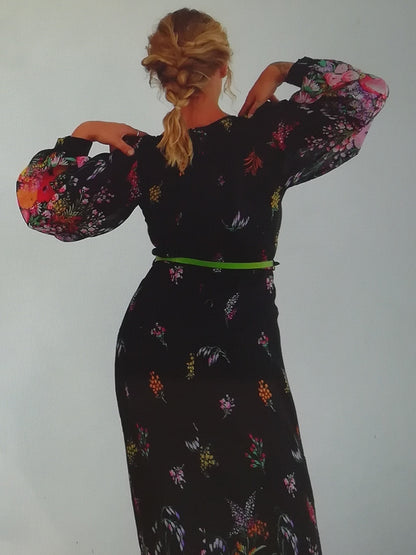 70s Vintage Black Maxi Floral Dress