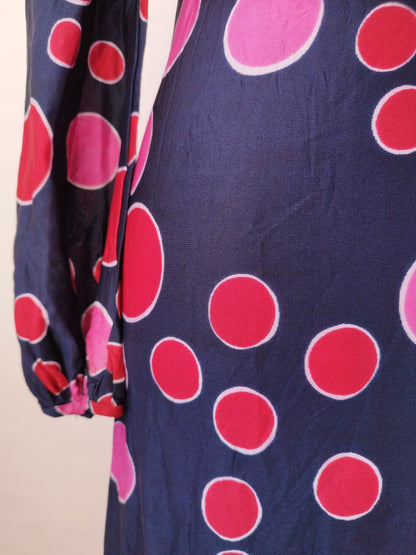 Psychedelic Vintage Long Slim Dress with Pink and Red Bubble Print