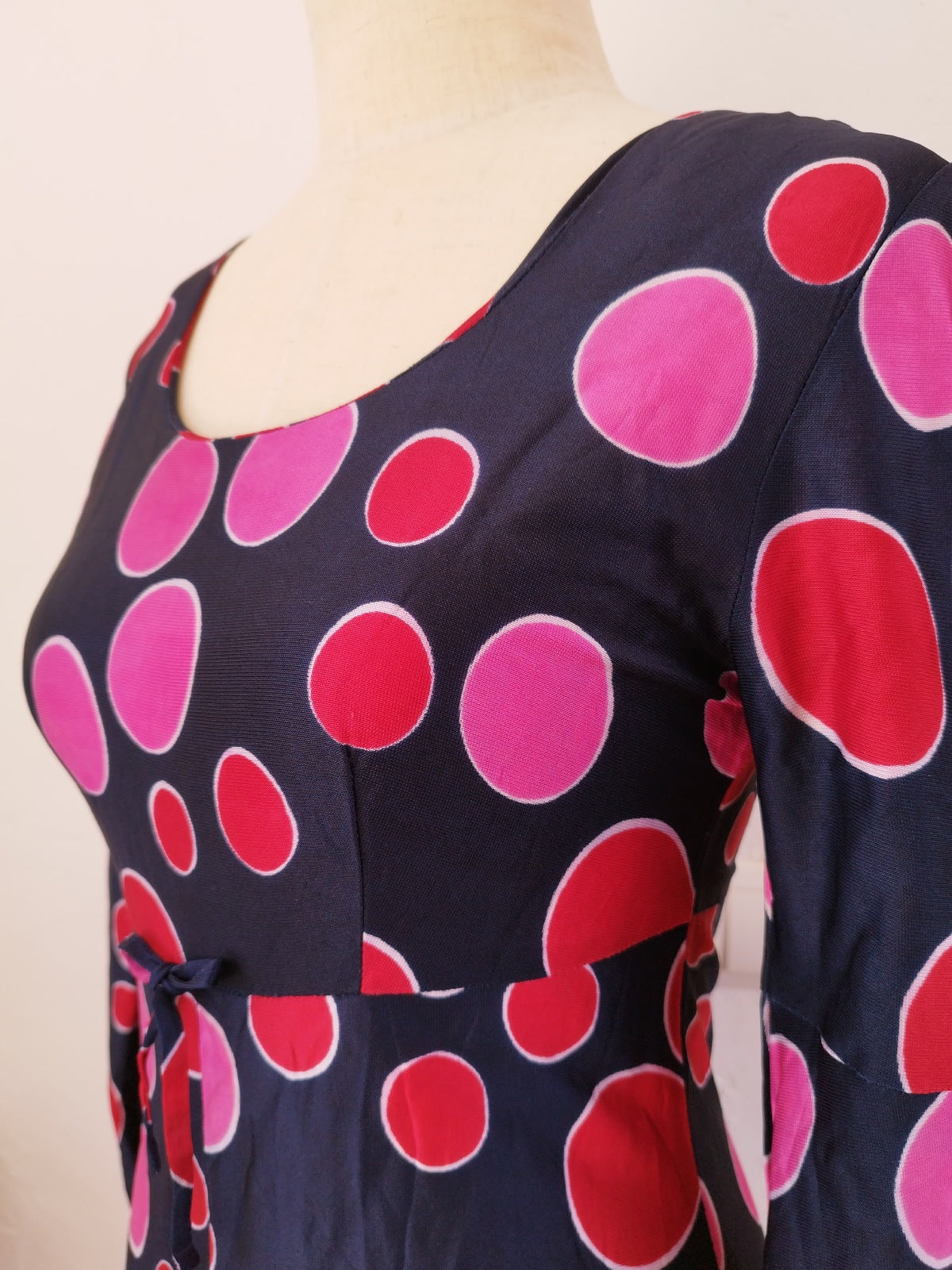 Psychedelic Vintage Long Slim Dress with Pink and Red Bubble Print