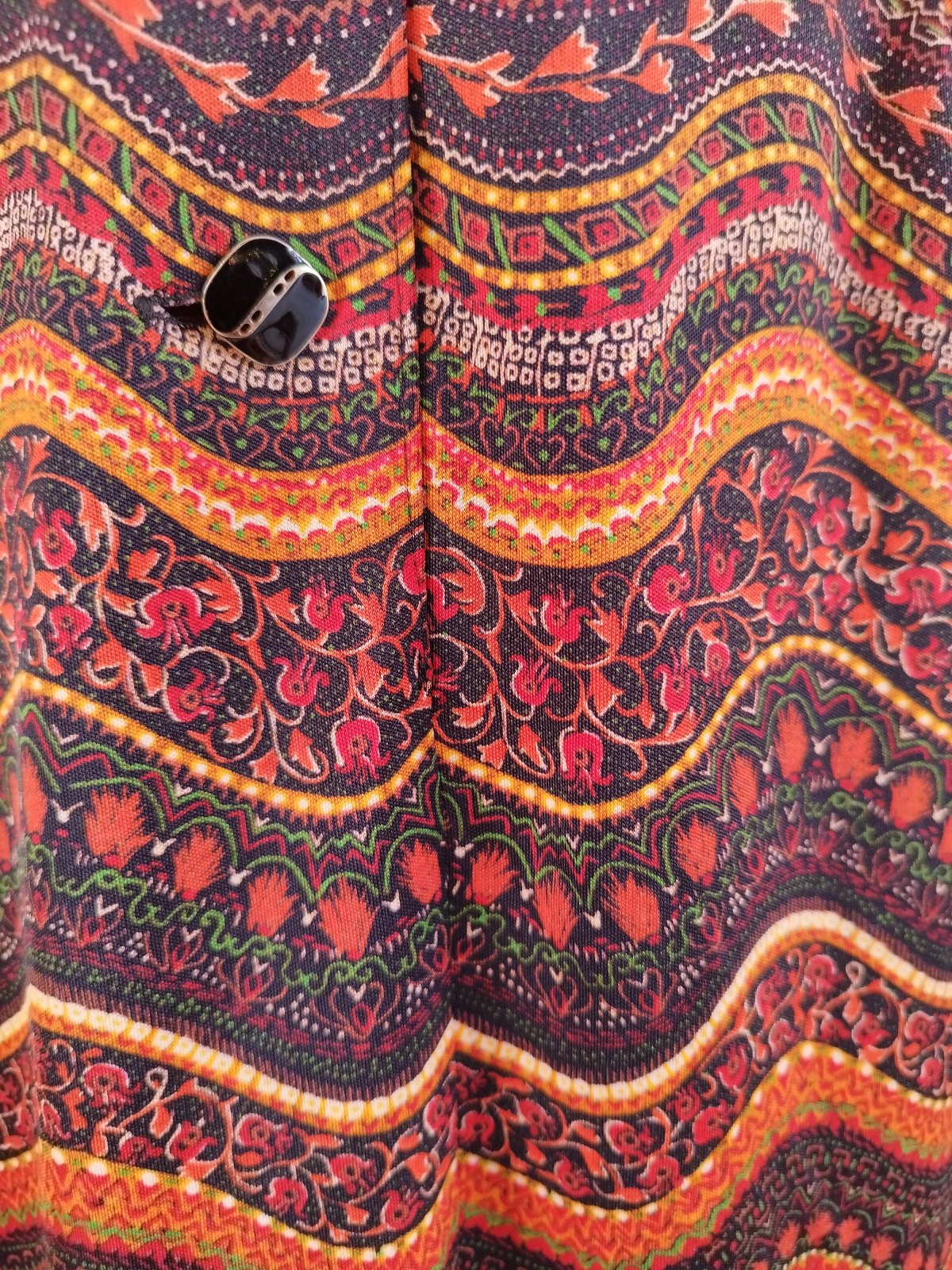 70s Midi Button Down Dress with Long Sleeves in Earthy Wavy Pattern