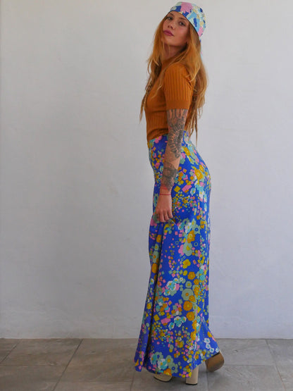 Maxi Vintage Skirt with Abstract Colorful Floral Print