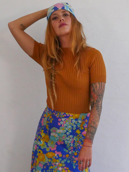 Maxi Vintage Skirt with Abstract Colorful Floral Print