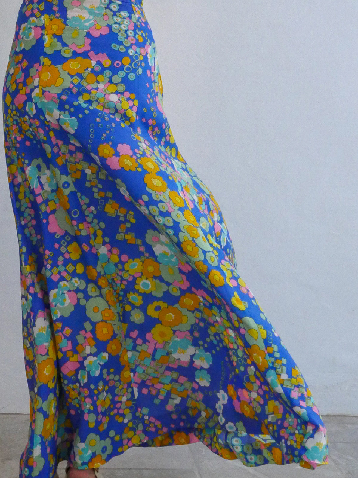 Maxi Vintage Skirt with Abstract Colorful Floral Print