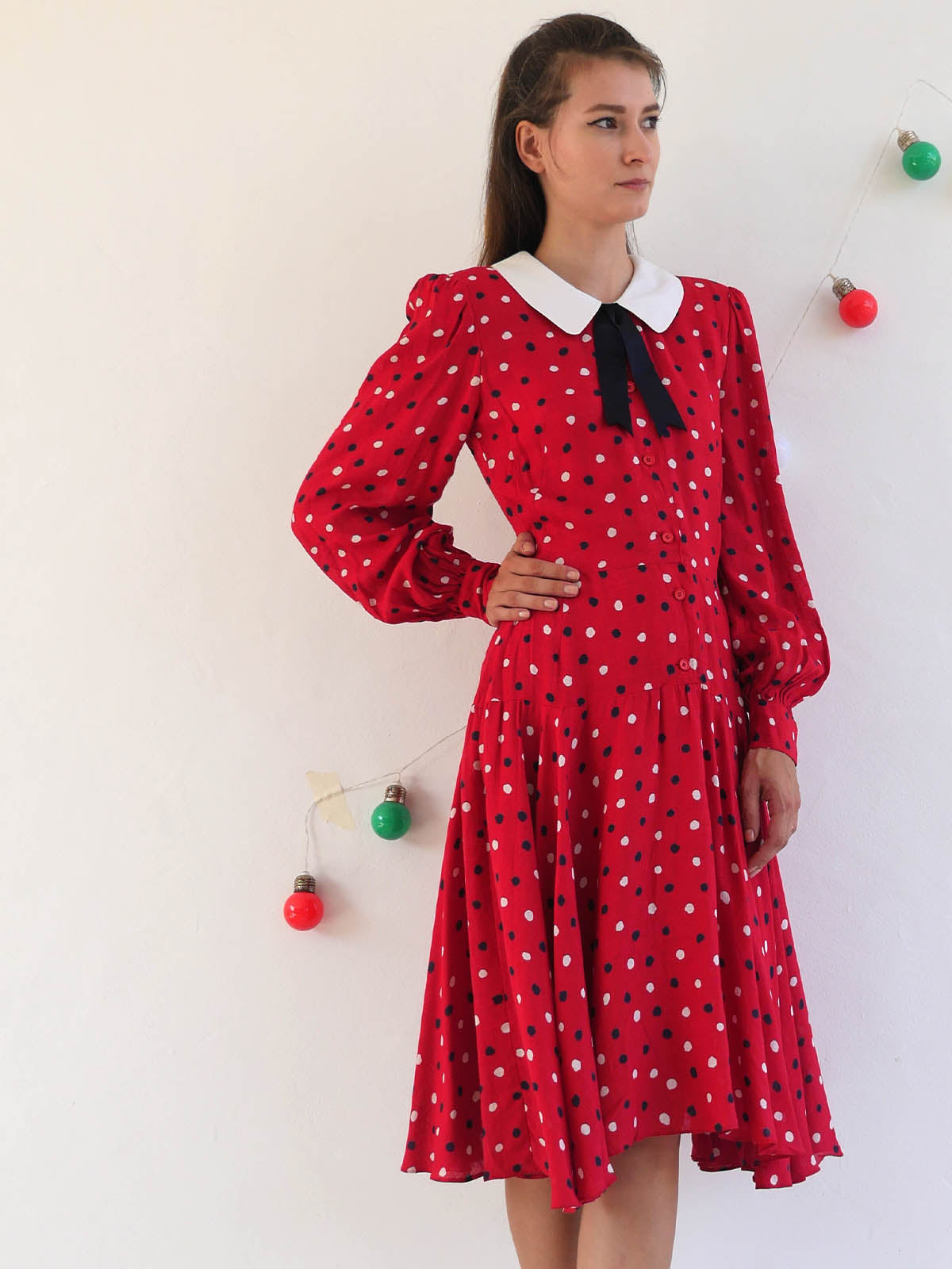 Rare Japanese Vintage Polka Dot Midi Dress