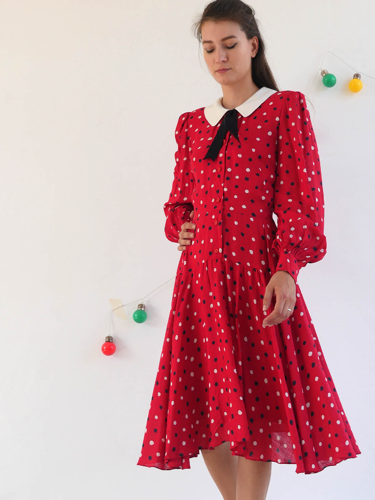 Rare Japanese Vintage Polka Dot Midi Dress