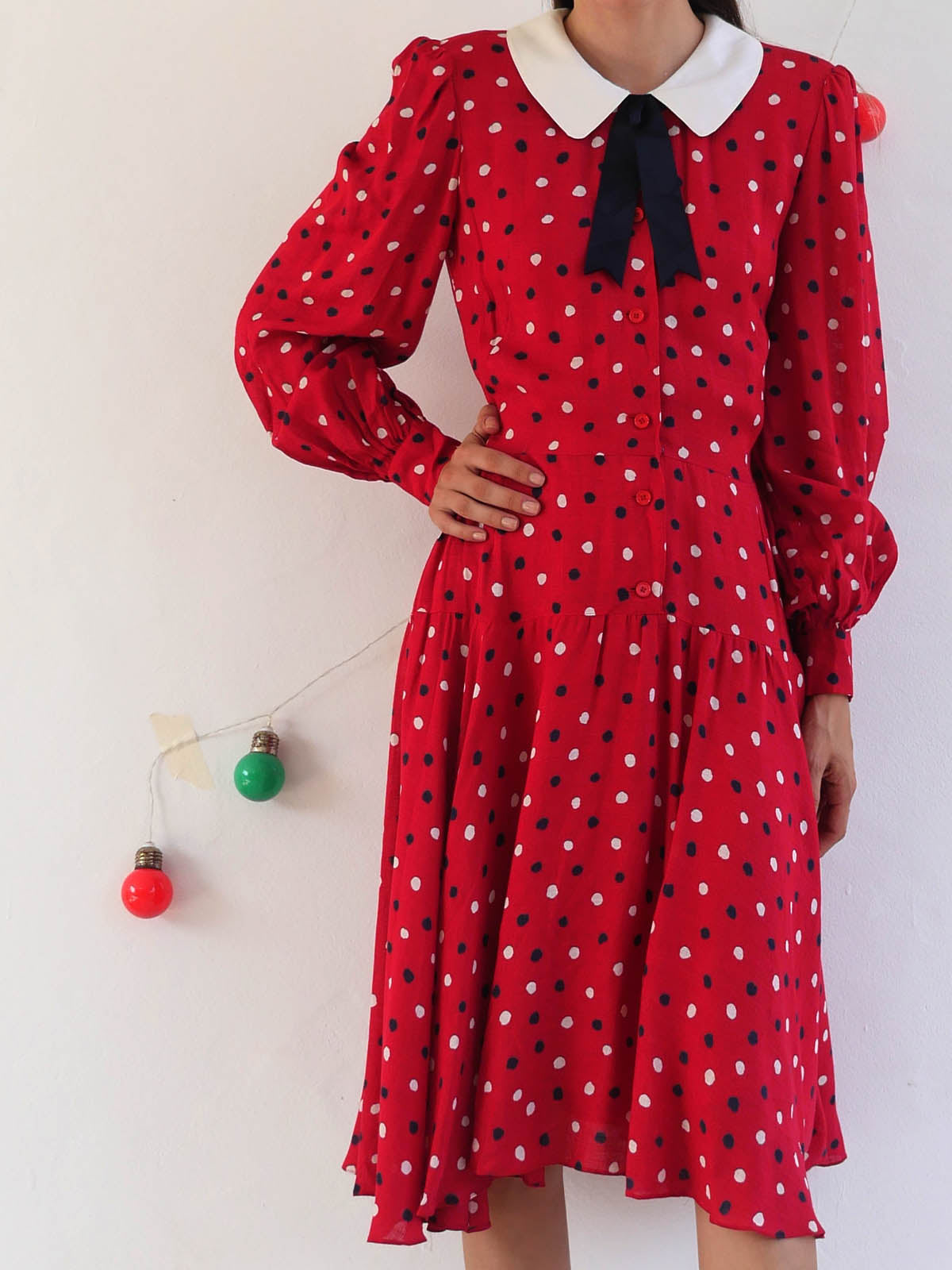 Rare Japanese Vintage Polka Dot Midi Dress