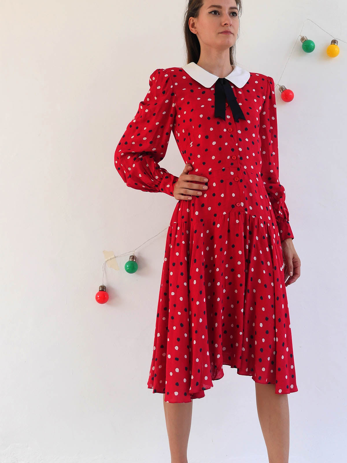 Rare Japanese Vintage Polka Dot Midi Dress