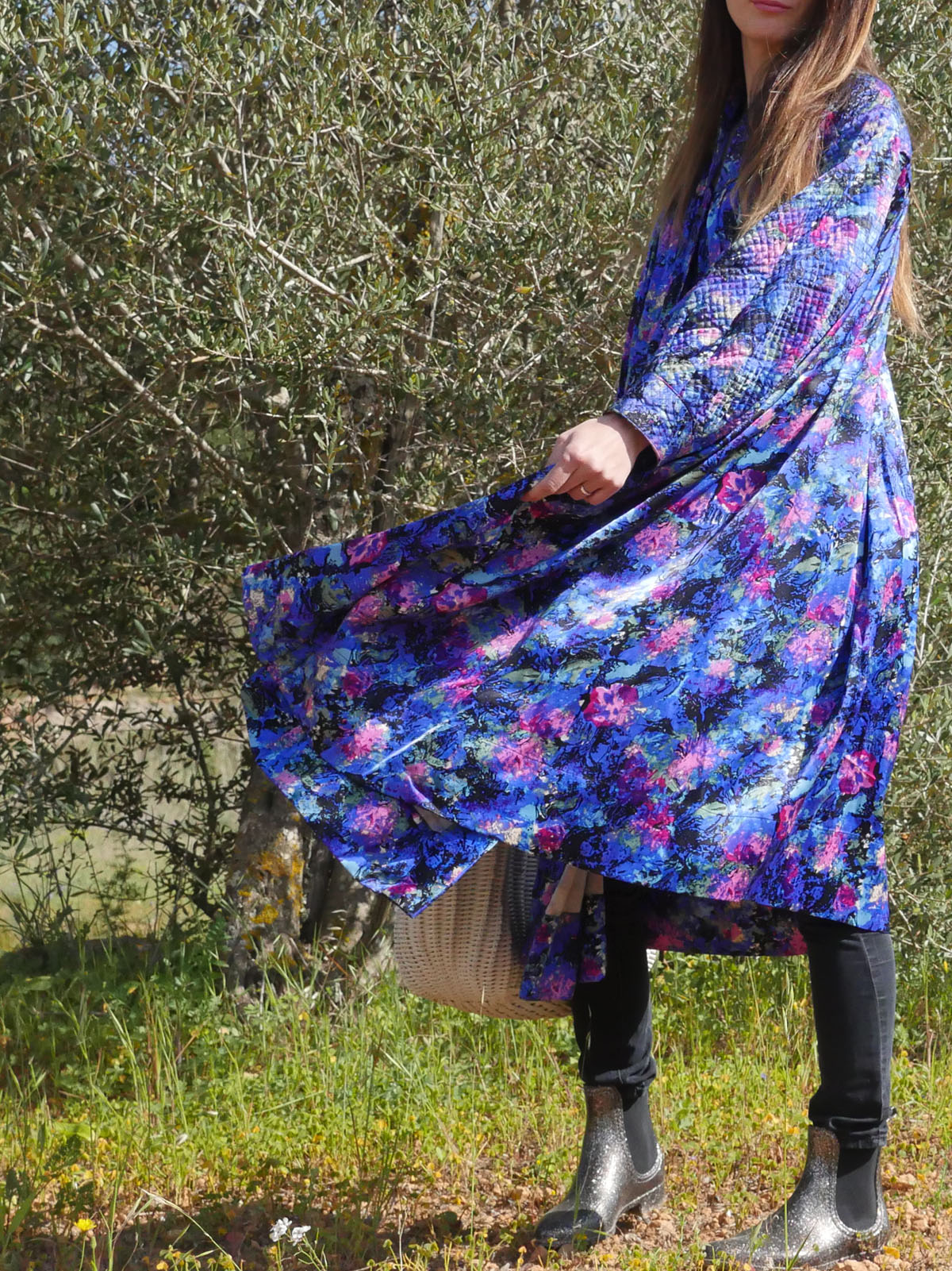 Unique Vintage Long Robe Coat with Colorful Abstract Print