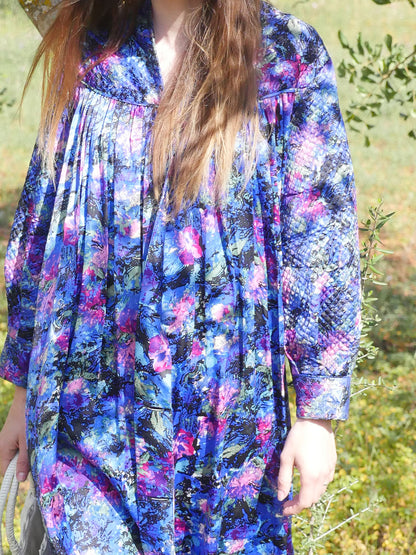 Unique Vintage Long Robe Coat with Colorful Abstract Print