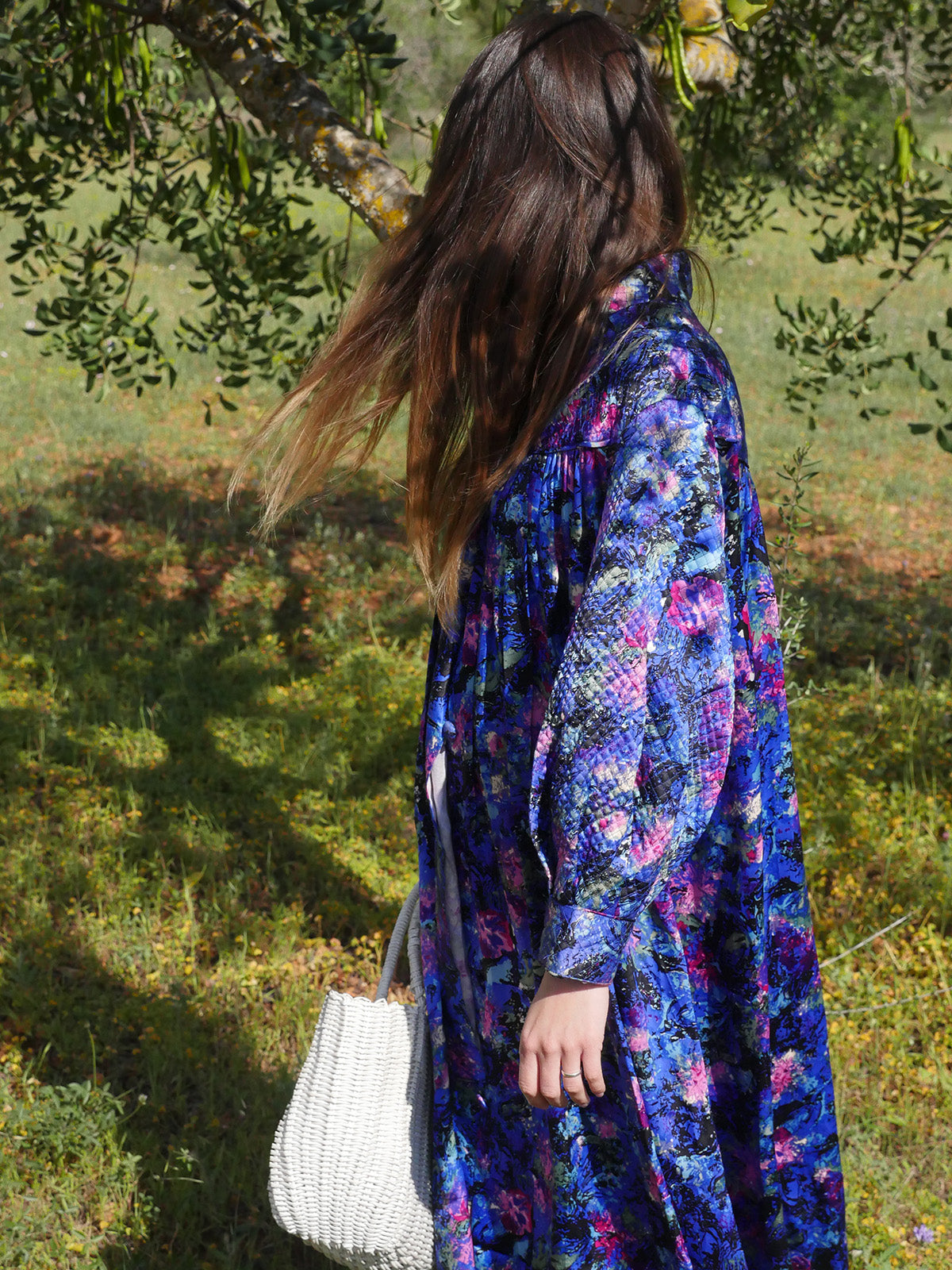 Unique Vintage Long Robe Coat with Colorful Abstract Print