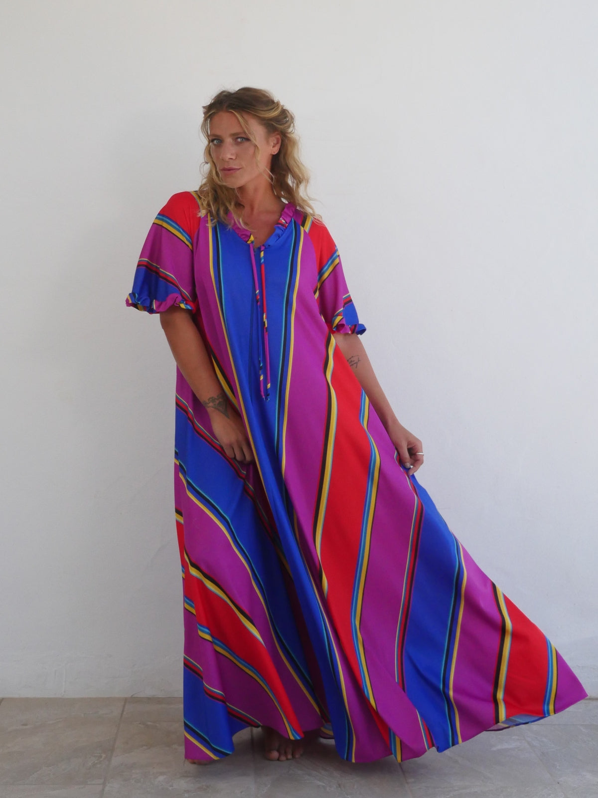 Long Oversized Summer Kaftan Dress in Bright Electric Colors