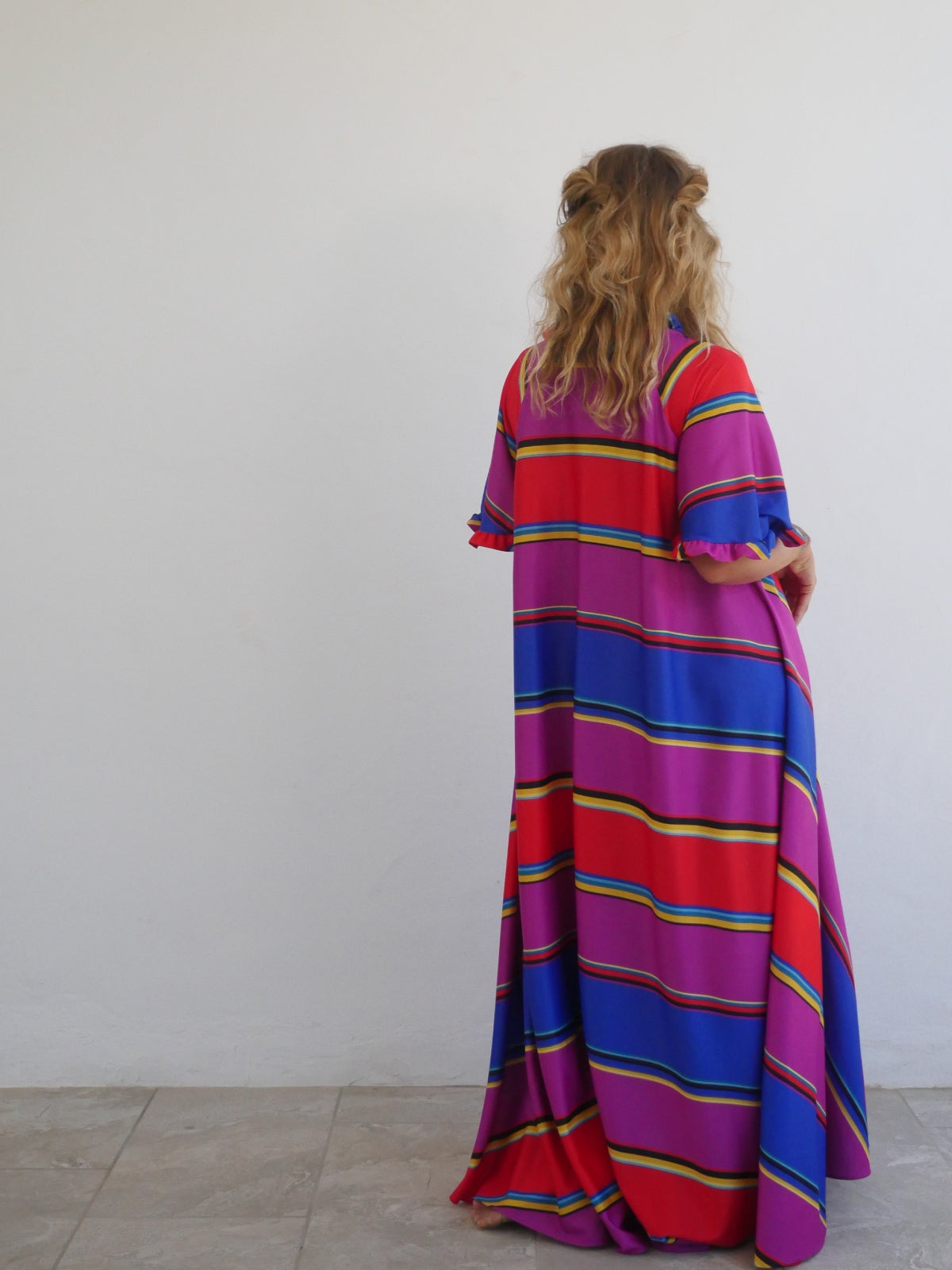 Long Oversized Summer Kaftan Dress in Bright Electric Colors