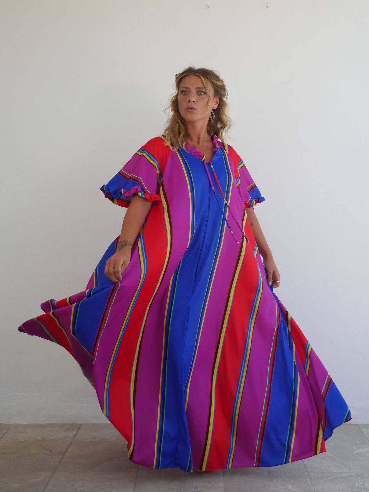 Long Oversized Summer Kaftan Dress in Bright Electric Colors