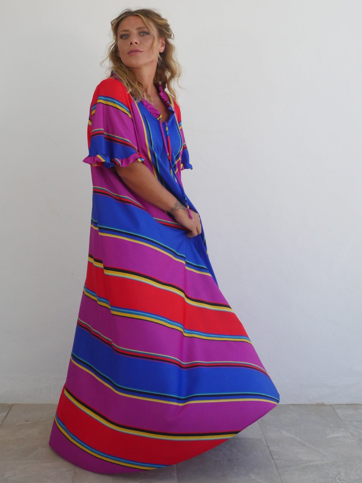 Long Oversized Summer Kaftan Dress in Bright Electric Colors