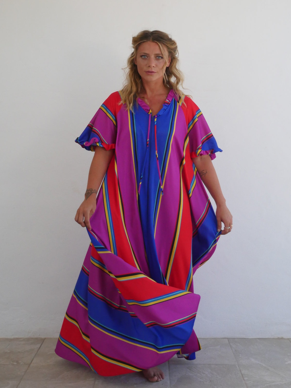 Long Oversized Summer Kaftan Dress in Bright Electric Colors
