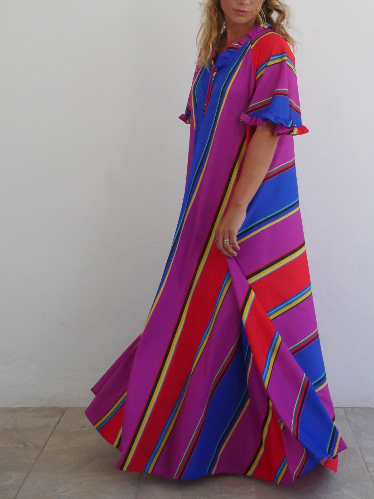 Long Oversized Summer Kaftan Dress in Bright Electric Colors