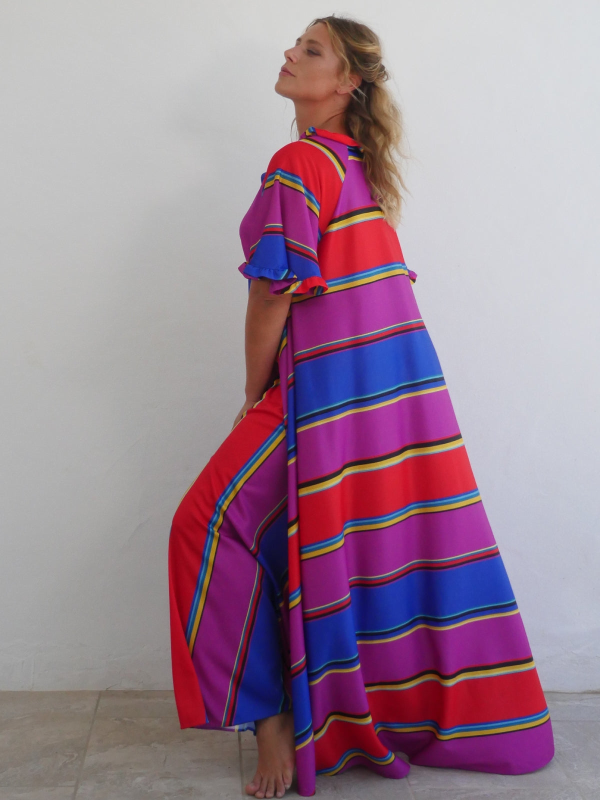 Long Oversized Summer Kaftan Dress in Bright Electric Colors