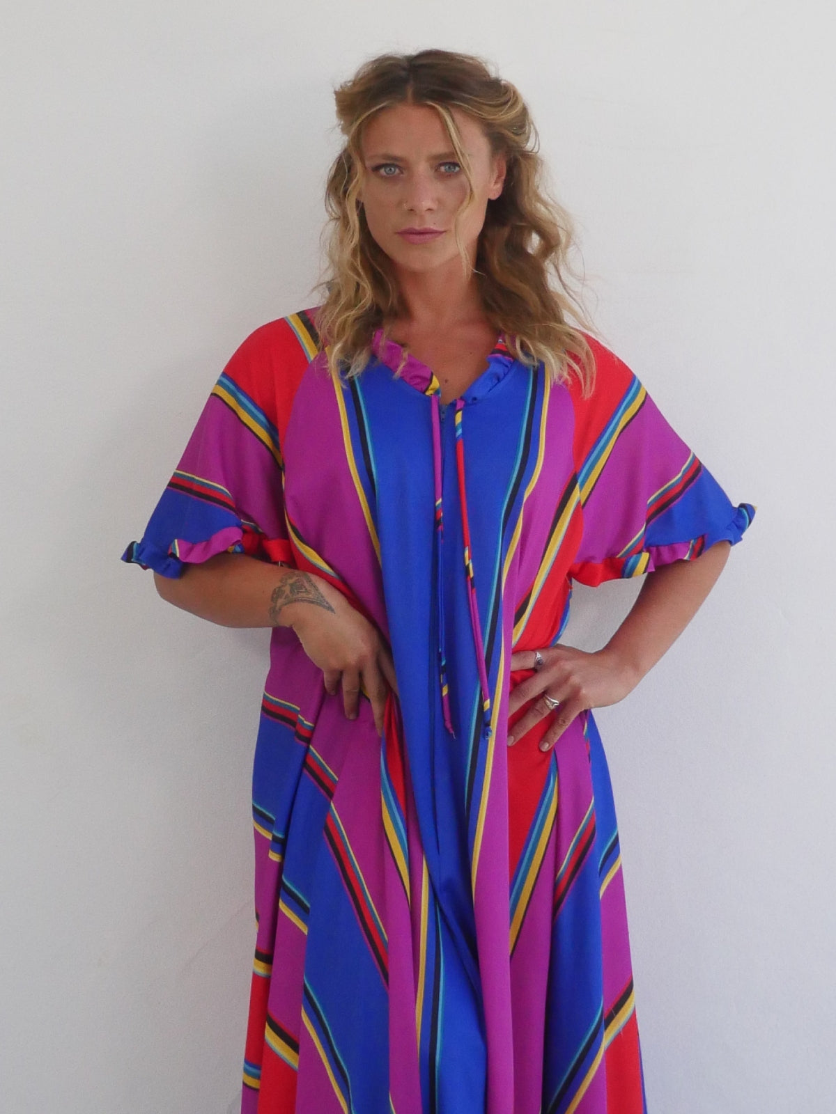 Long Oversized Summer Kaftan Dress in Bright Electric Colors
