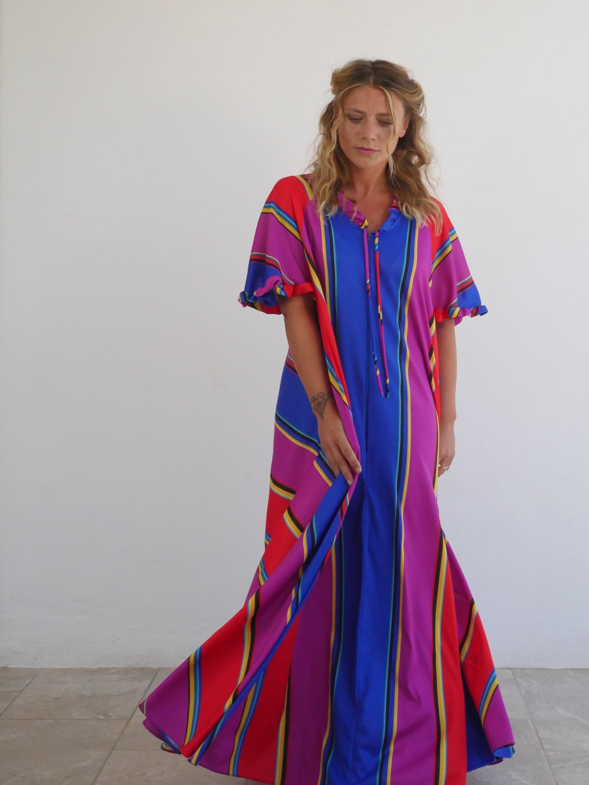 Long Oversized Summer Kaftan Dress in Bright Electric Colors
