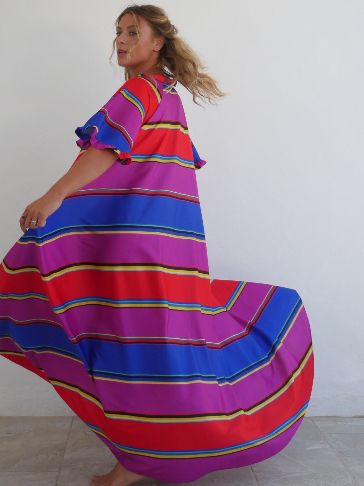 Long Oversized Summer Kaftan Dress in Bright Electric Colors