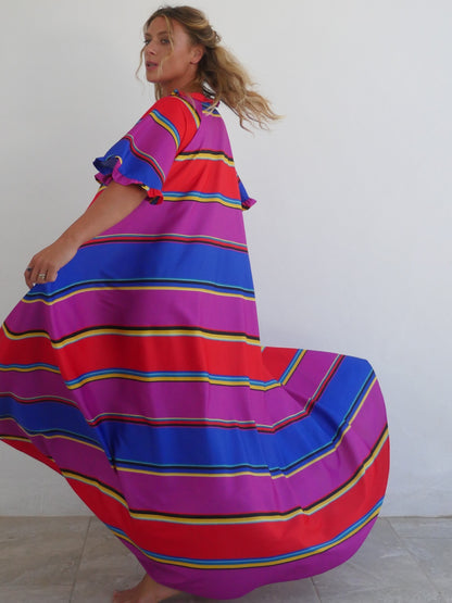 Long Oversized Summer Kaftan Dress in Bright Electric Colors