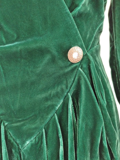 Dark Green Velvet Mini Power Dress with Wrap Cleavage and Long Sleeves