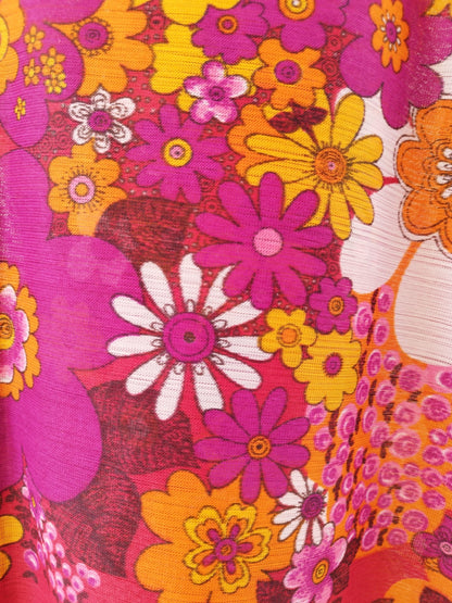 Bright Flower Power Midi Vintage Skirt